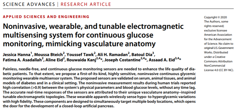《Science》子刊：隔空測血糖！首創(chuàng)、高度靈敏、可穿戴、無創(chuàng)血糖監(jiān)測傳感器