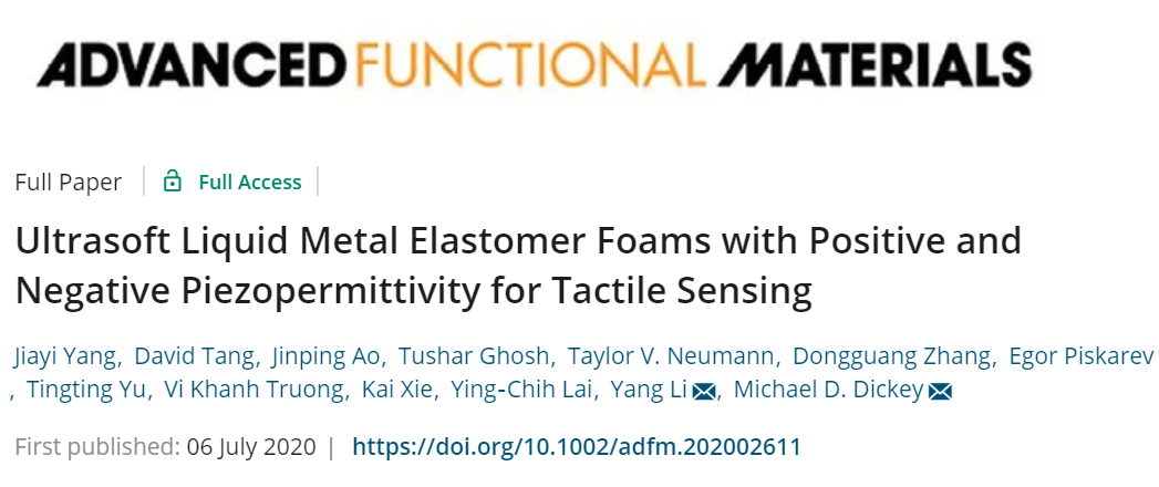 《AFM》：用于觸覺(jué)感知的超軟、具有正負(fù)壓介電效應(yīng)的液體金屬?gòu)椥泽w泡沫