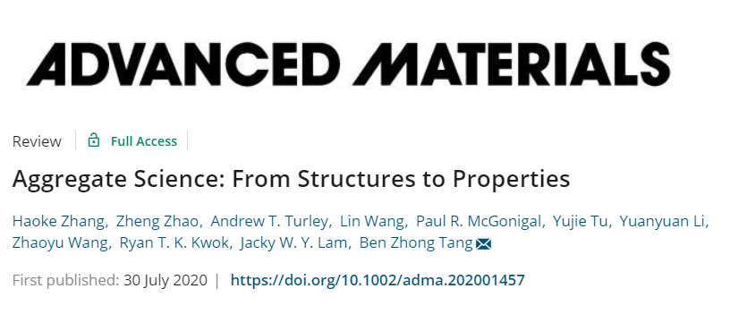 新高度！唐本忠院士團(tuán)隊《AM》綜述：提出超越分子科學(xué)的“聚集態(tài)科學(xué)”