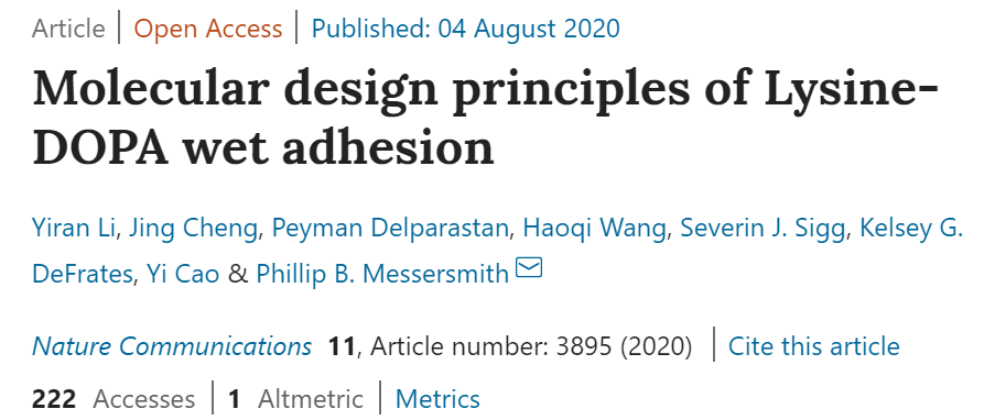 《自然·通訊》：追尋本質(zhì)！探究Lys-DOPA濕粘合劑的分子設(shè)計(jì)原理