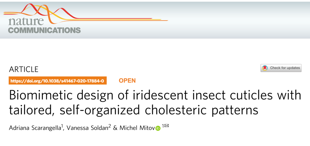 《Nature》子刊：仿昆蟲表皮的膽甾型圖案設(shè)計(jì)用于密碼學(xué)標(biāo)簽！